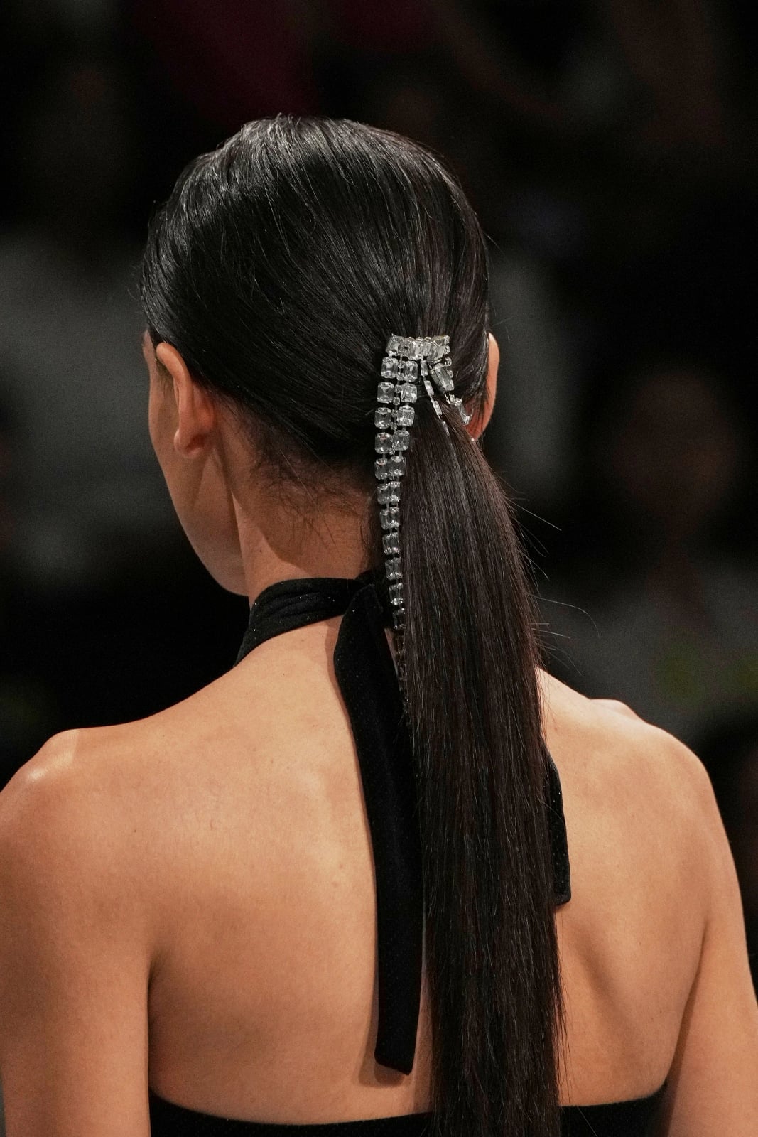 Sleek High Ponytail With Jeweled Accessory — Trendy Party Hair