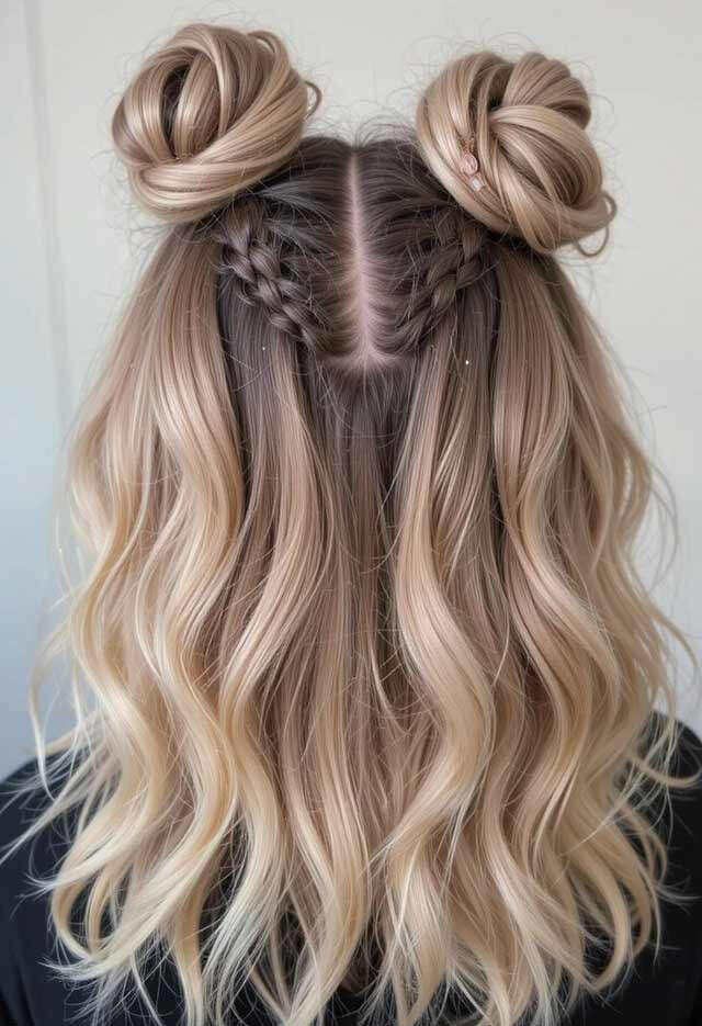 Shoulder Length Space Buns With Braids — Trendy Party Hair