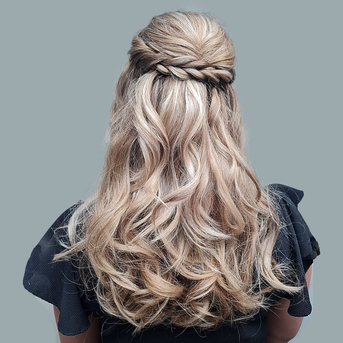 Braided Crown Updo With Loose Waves — Trendy Party Hair