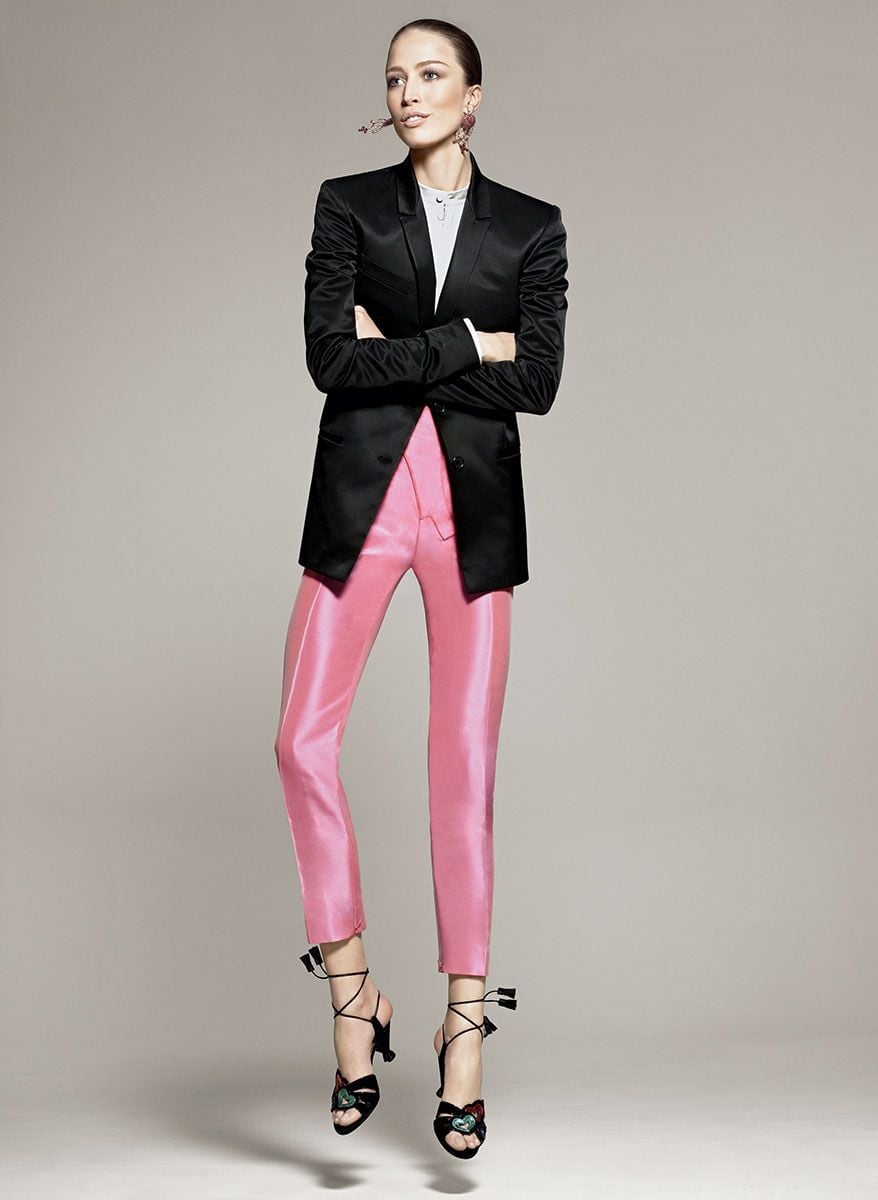 Bright Pink Satin Trousers with Black Blazer — Trendy Party Outfits