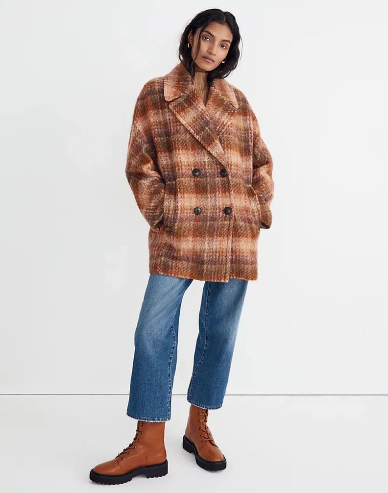 Oversized Plaid Peacoat with Jeans — Trendy Peacoat Outfits