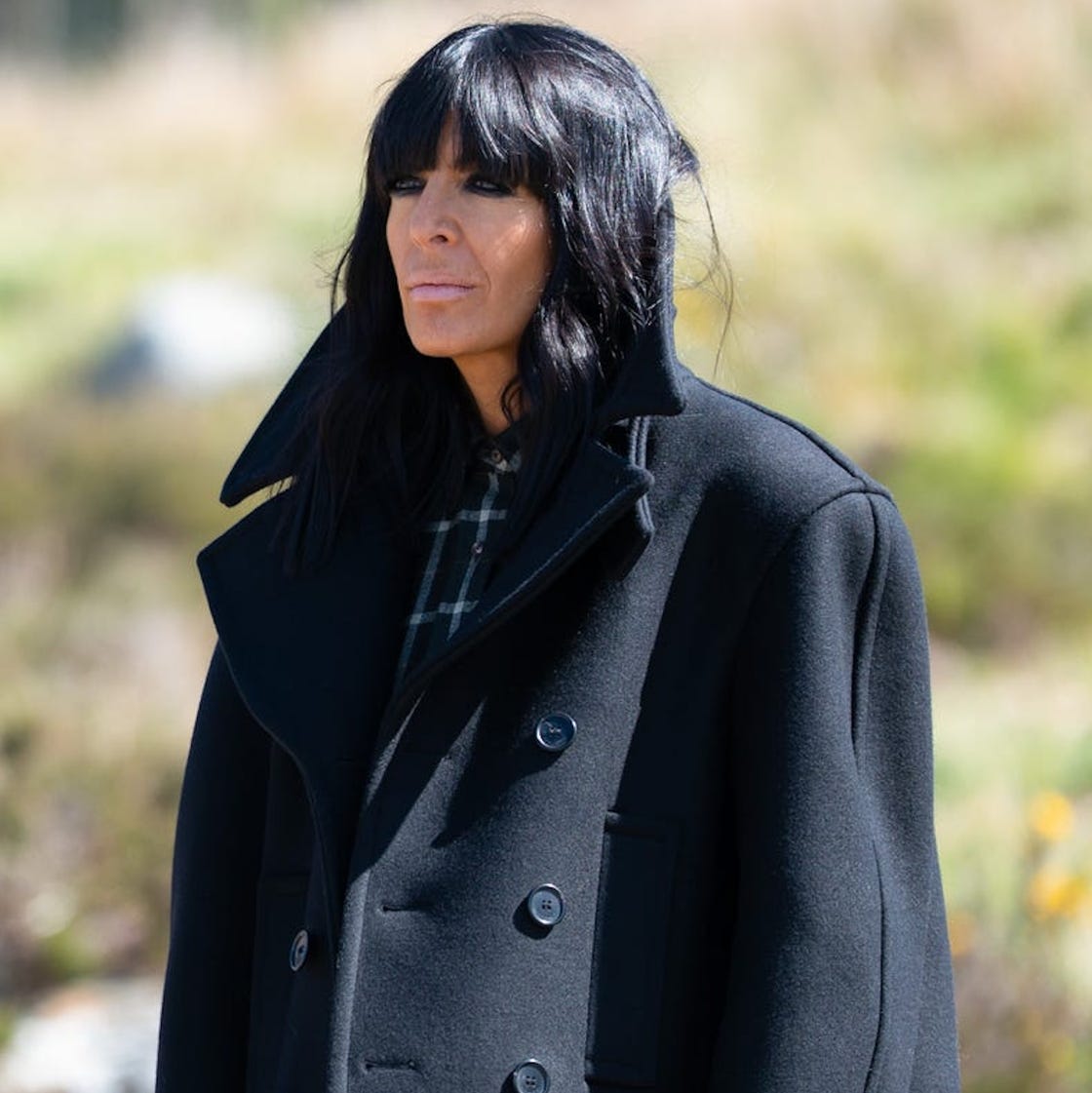 Black Oversized Peacoat with Plaid Shirt Detail — Trendy Peacoat Outfits