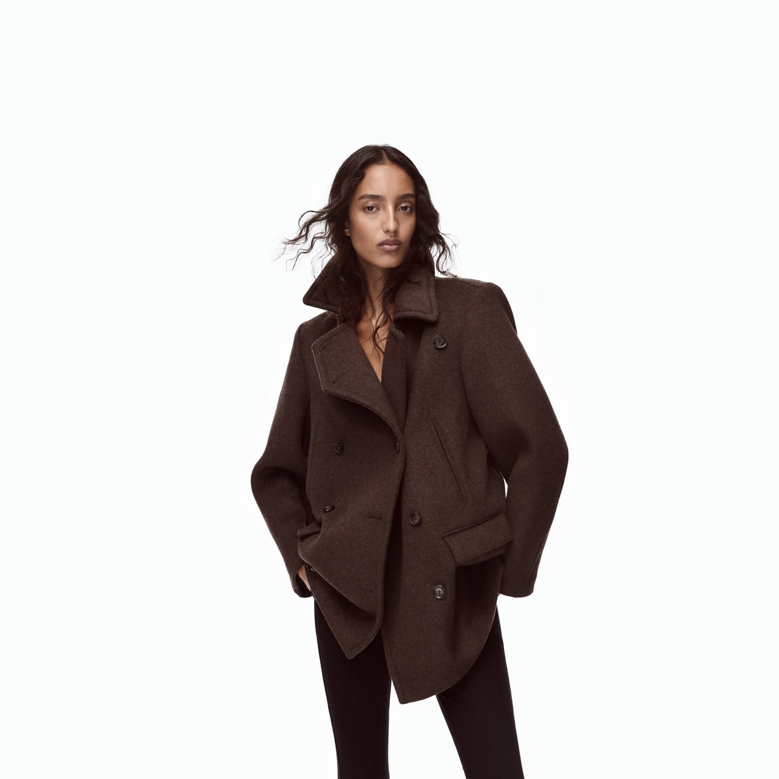 Solid Brown Oversized Peacoat — Trendy Peacoat Outfits
