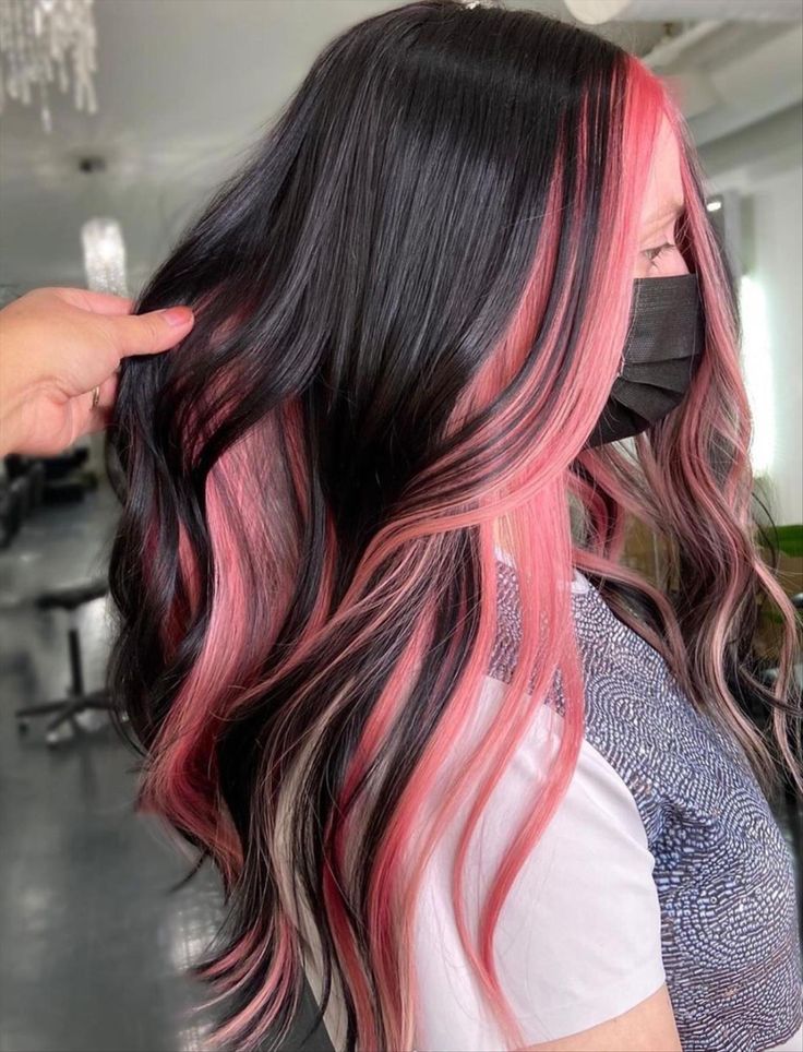 Mid-Back Layers With Pink And Blonde Peekaboo Mid-Back Layers With Pink And Blonde Peekaboo — Trendy Peekaboo Hair Color