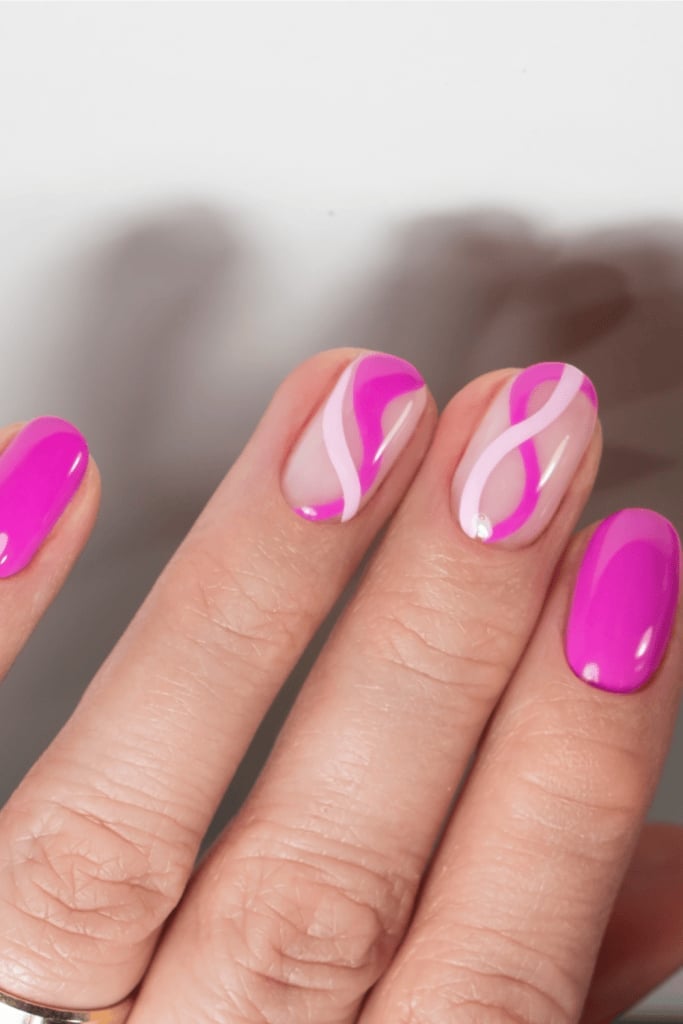 Short Oval Abstract Swirl Pink Nails — Trendy Pink Nails
