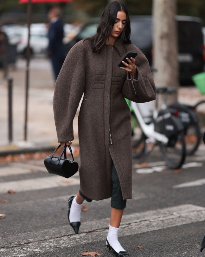 Voluminous Wool Coat Over Cropped Trousers — Trendy Professional Outfits