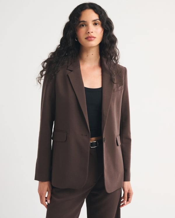 Brown Oversized Blazer with Black Crop Top and Wide-Leg Trousers — Trendy Professional Outfits