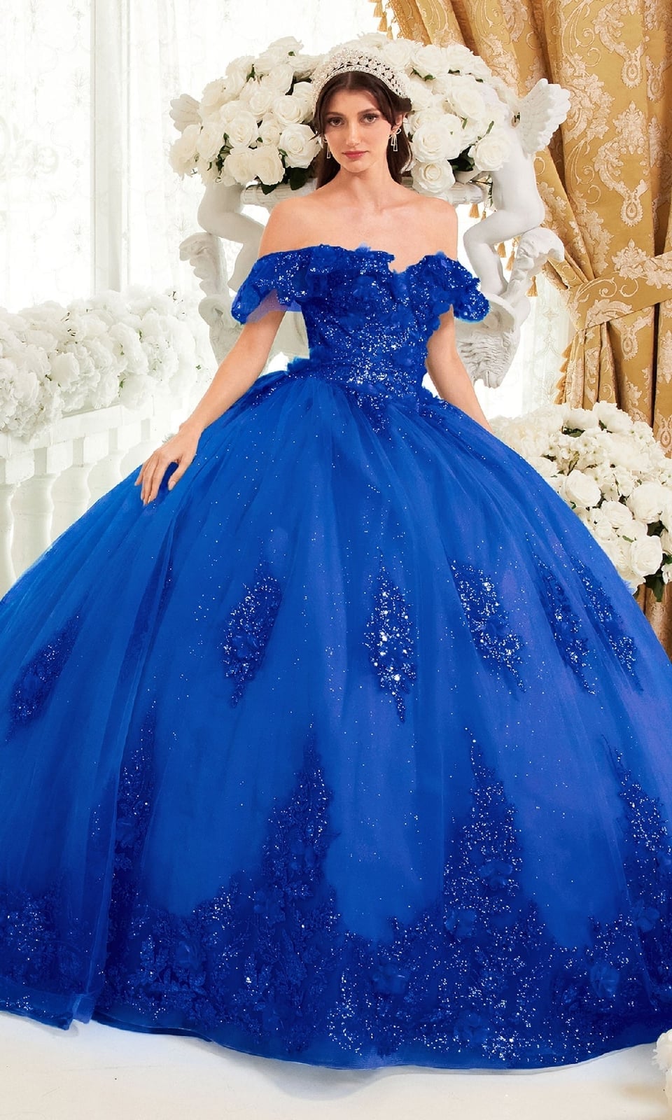 Royal Blue Ballgown with Sparkling Embellishments — Trendy Quince Dress