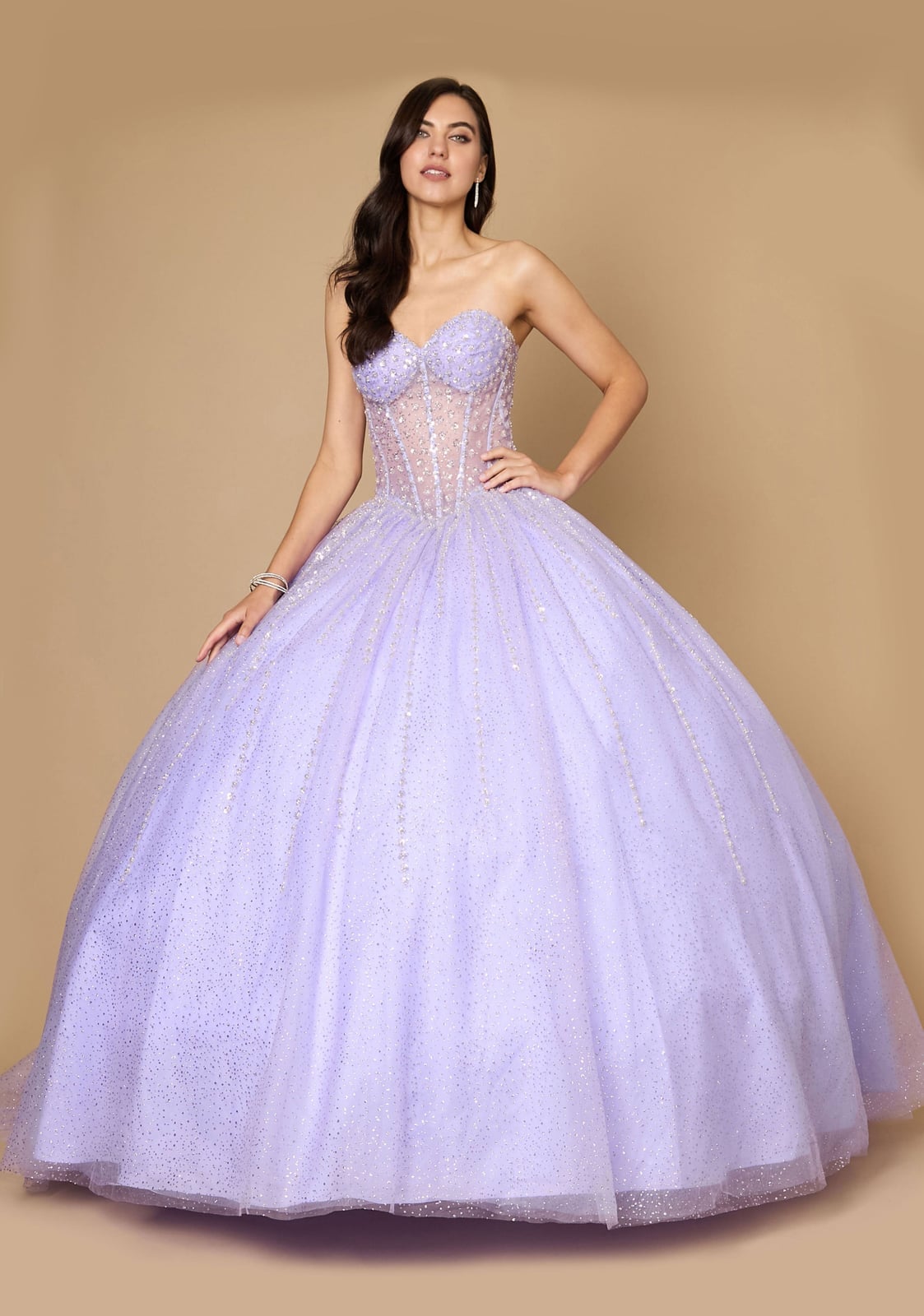 Lavender Ballgown with Corset Bodice and Glitter Skirt — Trendy Quince Dress