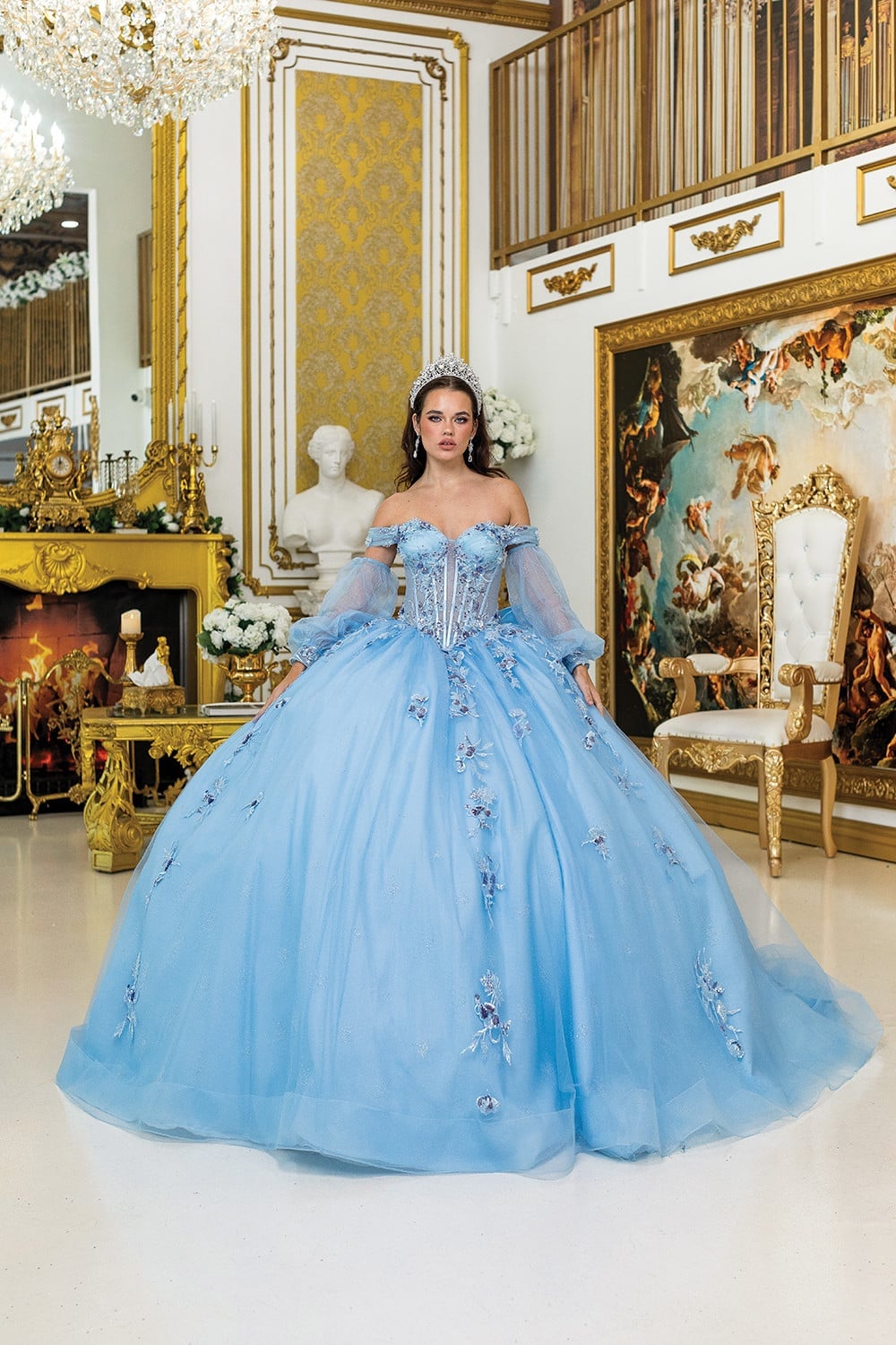 Light Blue Ballgown with Off-the-Shoulder Sleeves, Office-Safe Version — Trendy Quince Dress