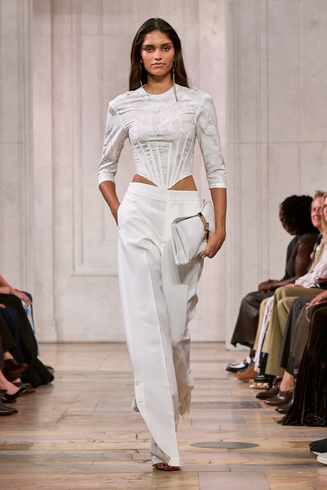 Monochromatic White Corset Top and Wide-Leg Trousers — Trendy Ralph Lauren Outfits