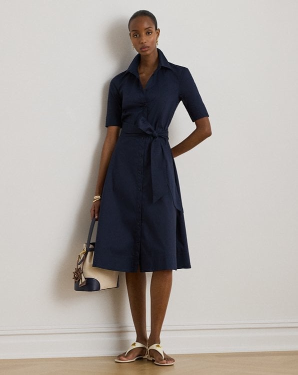 Navy Collared Shirt Dress with Self-Tie Waist — Trendy Ralph Lauren Outfits