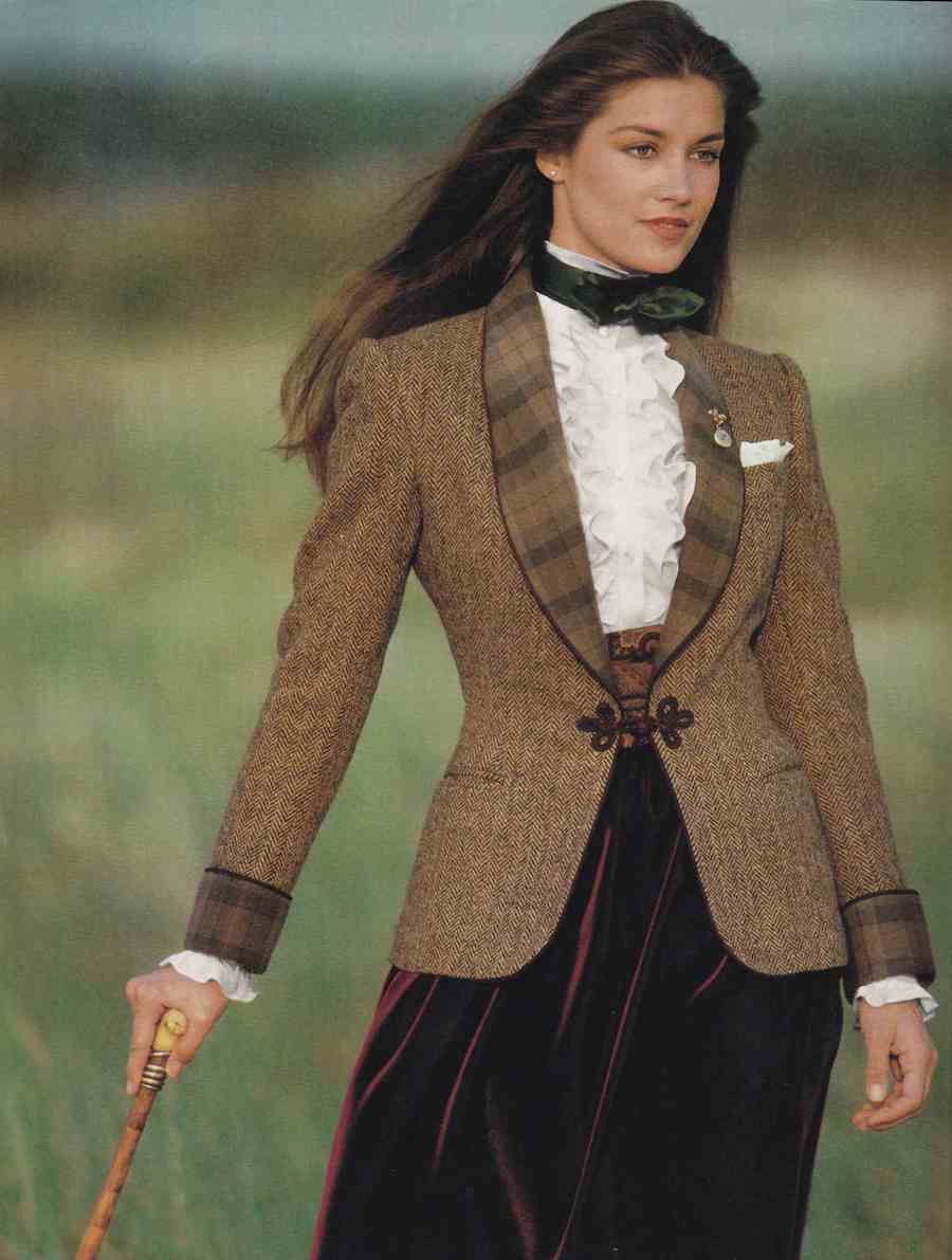 Tweed Blazer with Plaid Lapels and Burgundy Skirt — Trendy Ralph Lauren Outfits