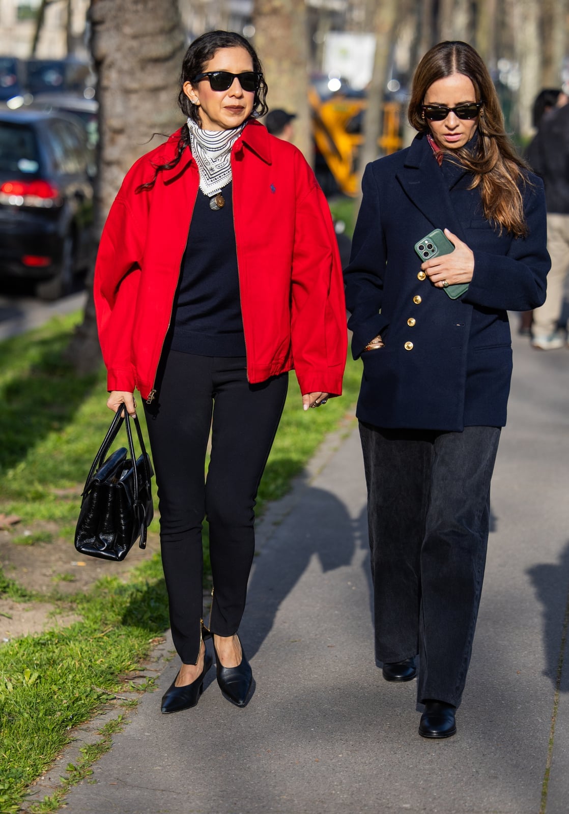 Bright Red Nylon Jacket Over Navy Sweater — Trendy Ralph Lauren Outfits