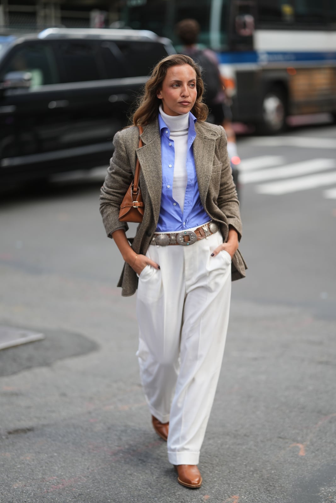 Tweed Blazer Layered Over Button-Up and Turtleneck — Trendy Ralph Lauren Outfits