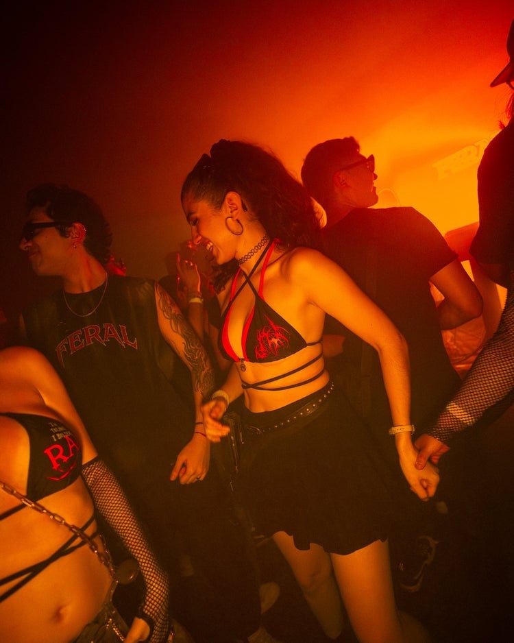 Red and Black Halter Top with Flared Skirt — Trendy Rave Outfits
