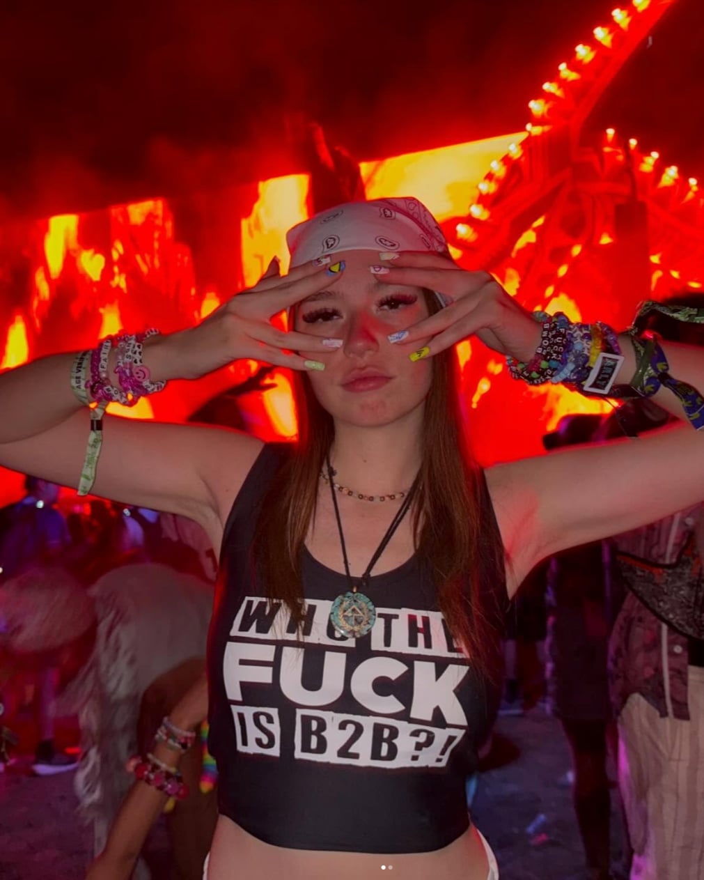 Black Graphic Tank Top with Bandana — Trendy Rave Outfits