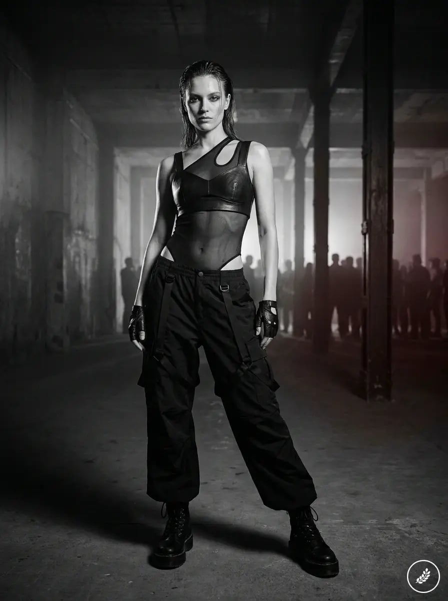 Asymmetrical Cut-Out Bodysuit with Baggy Cargo Pants — Trendy Rave Outfits