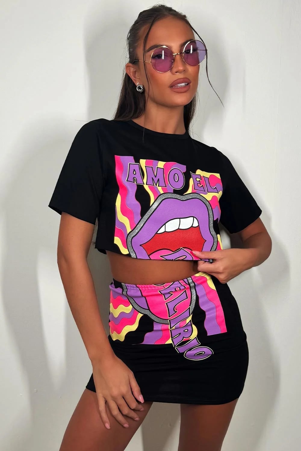 Graphic Print Crop Top and Mini Skirt — Trendy Rave Outfits