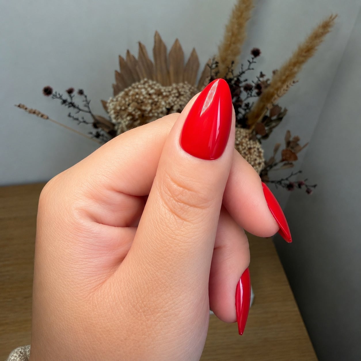 Hot Red Glossy Short Almond Nails Hot Red Glossy Short Almond Nails — Trendy Red Almond Nails