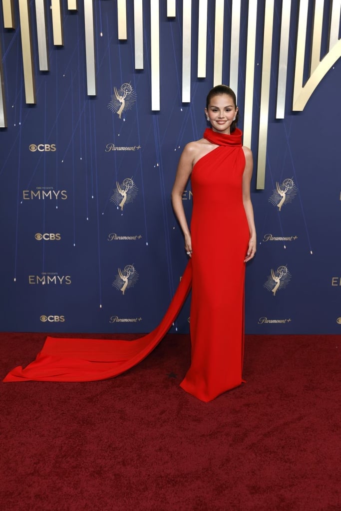 Vibrant Red One-Shoulder Gown with Dramatic Train — Trendy Red Carpet Outfits