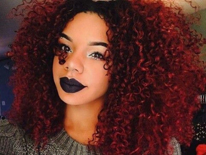Shoulder Length Vibrant Red Curls With Volume — Trendy Red Hair Black Women