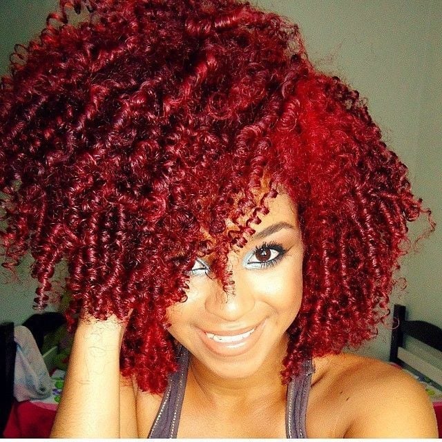 Chin Length Vibrant Red Curly Hair — Trendy Red Hair Black Women