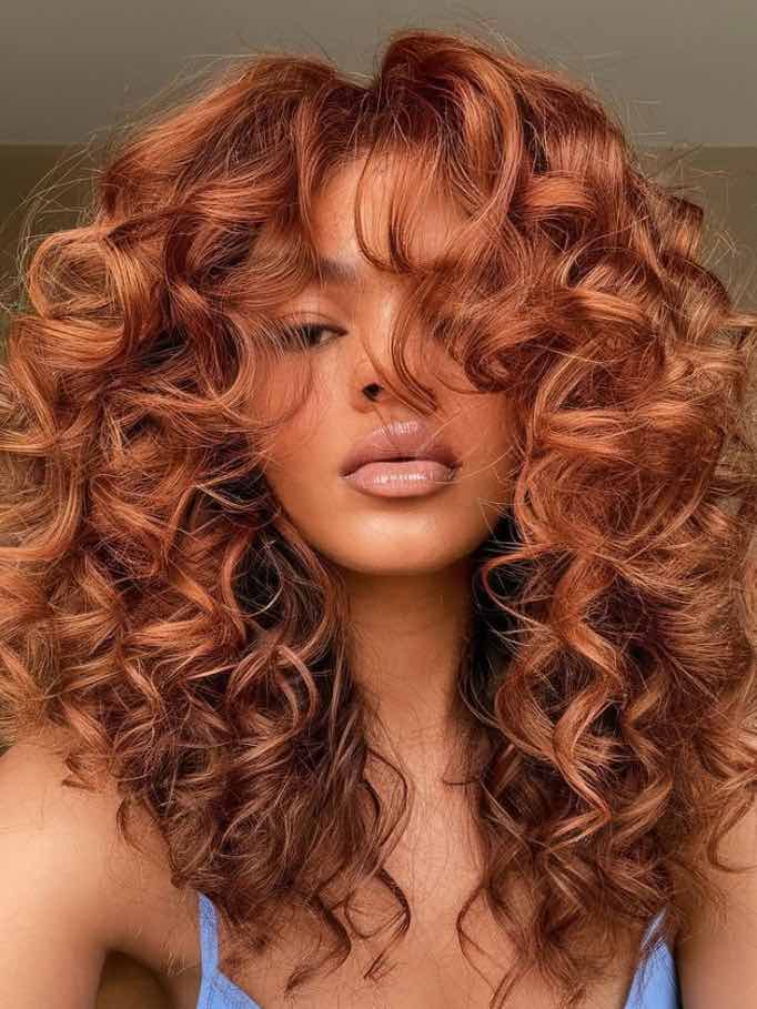 Mid-Back Copper With Highlights And Curls — Trendy Red Hair Black Women