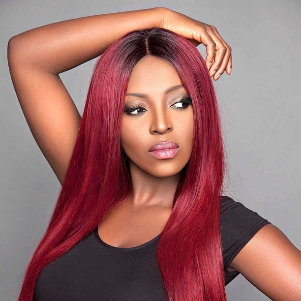 Mid-Back Burgundy Red With Dark Root Shadow — Trendy Red Hair Black Women