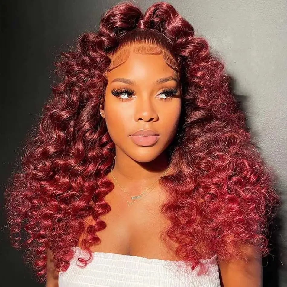Mid-Back Deep Burgundy Curls Half-Up Style — Trendy Red Hair Black Women