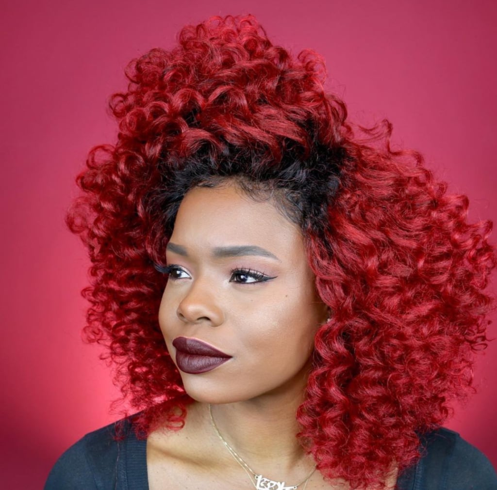 Shoulder Bob Vivid Red Curls — Trendy Red Hair Black Women