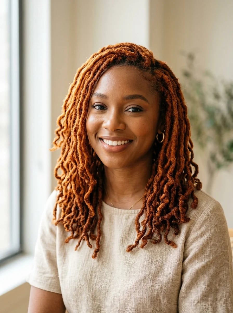 Shoulder Orange-Red Locs — Trendy Red Hair Black Women