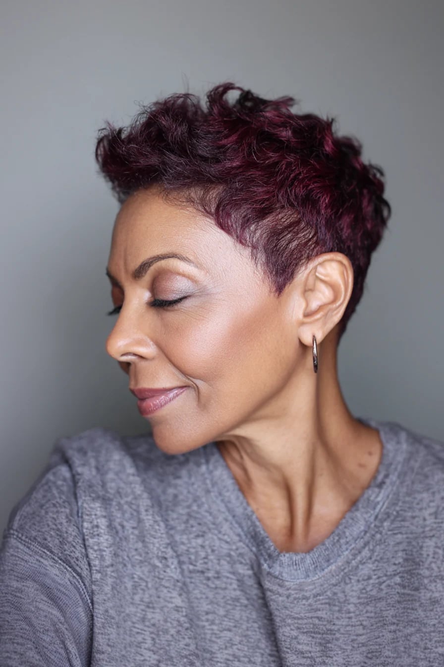 Short Pixie Cut In Dark Cherry Red — Trendy Red Hair Black Women