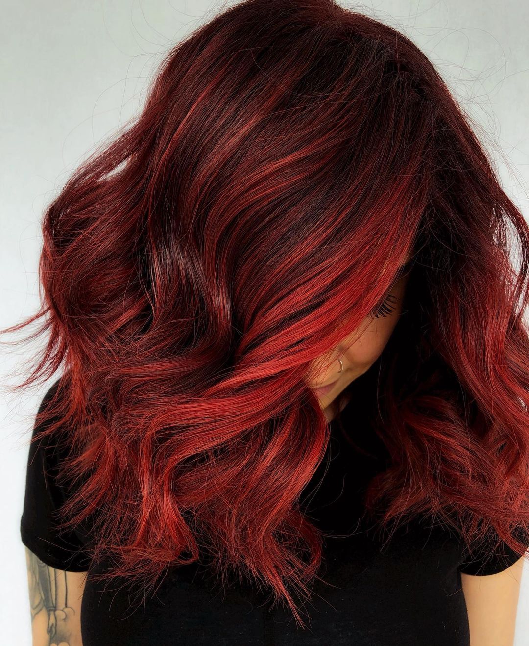 Deep Dark Red with Lighter Red Highlights Deep Dark Red with Lighter Red Highlights — Trendy Red Hair with Highlights