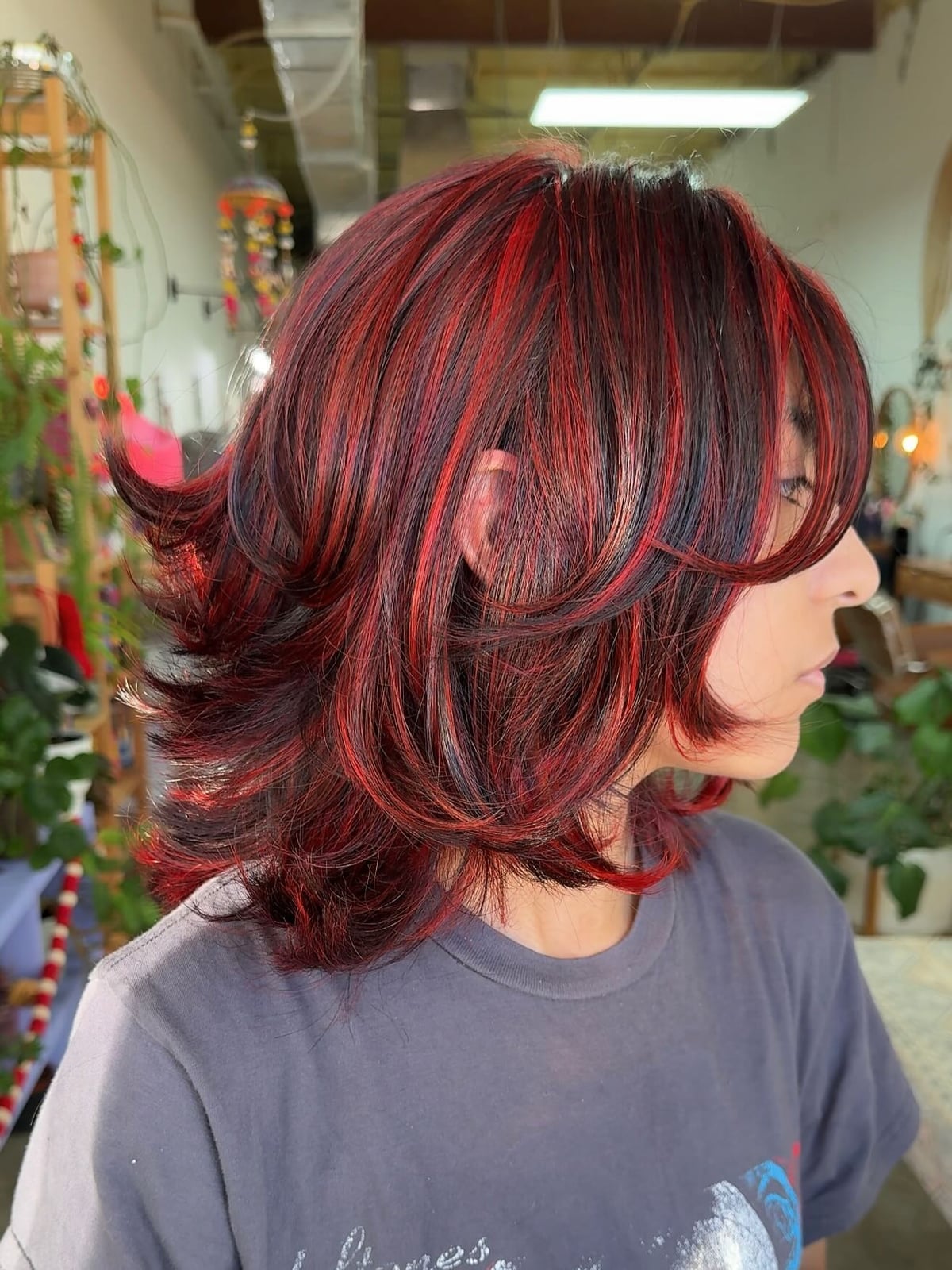 Layered Shag with Red Streaks Layered Shag with Red Streaks — Trendy Red Hair with Highlights