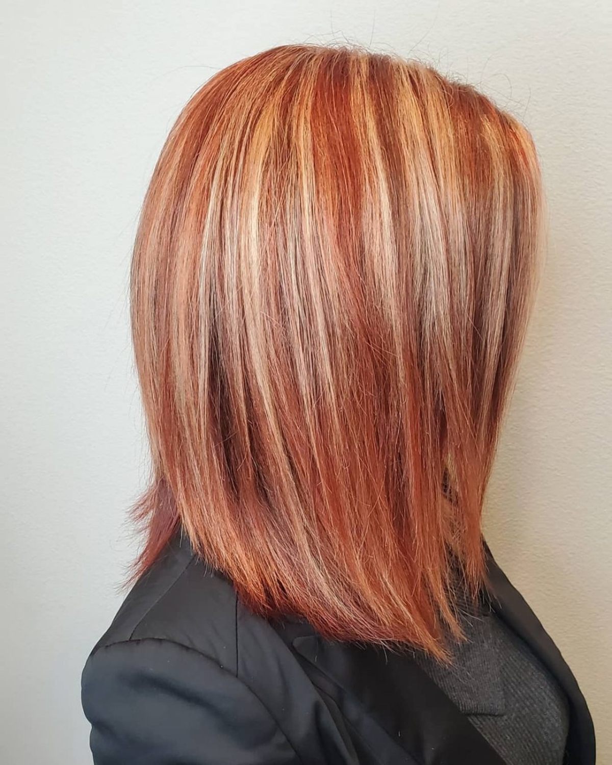 Vivid Red Base with Bright Red Highlights, Mid-Back Vivid Red Base with Bright Red Highlights, Mid-Back — Trendy Red Hair with Highlights