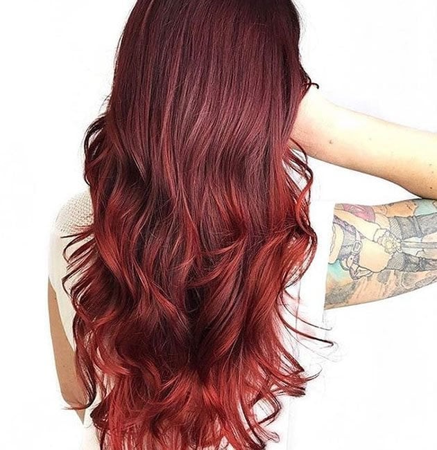 Mid-Back Red Ombre With Loose Waves Mid-Back Red Ombre With Loose Waves — Trendy Red Hairstyles