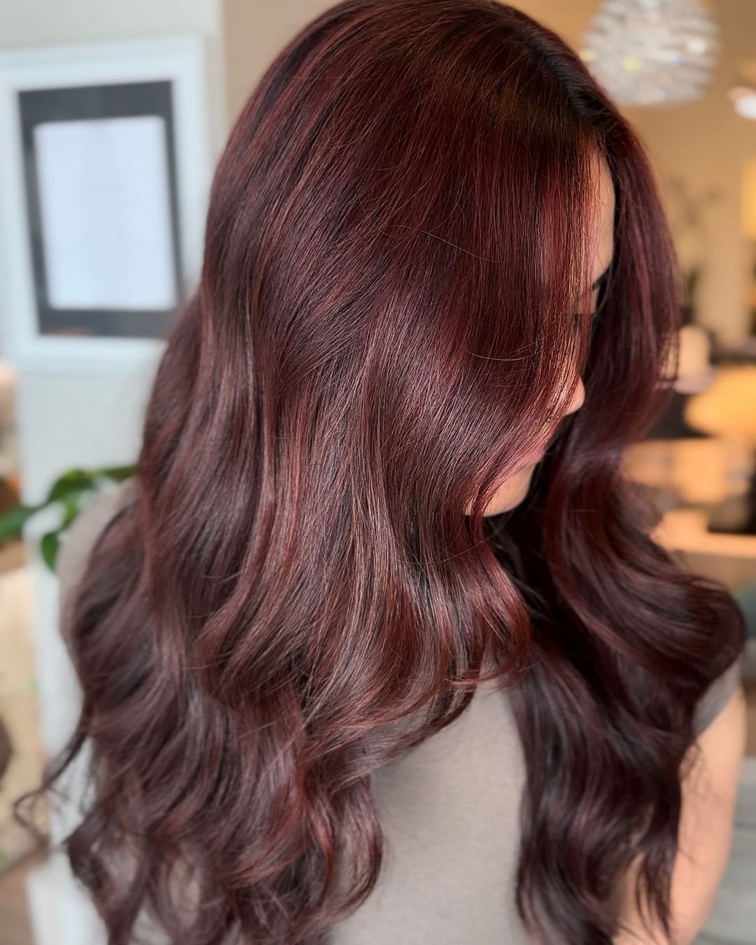 Mid-Back Dark Red With Violet Undertones Mid-Back Dark Red With Violet Undertones — Trendy Red Hairstyles