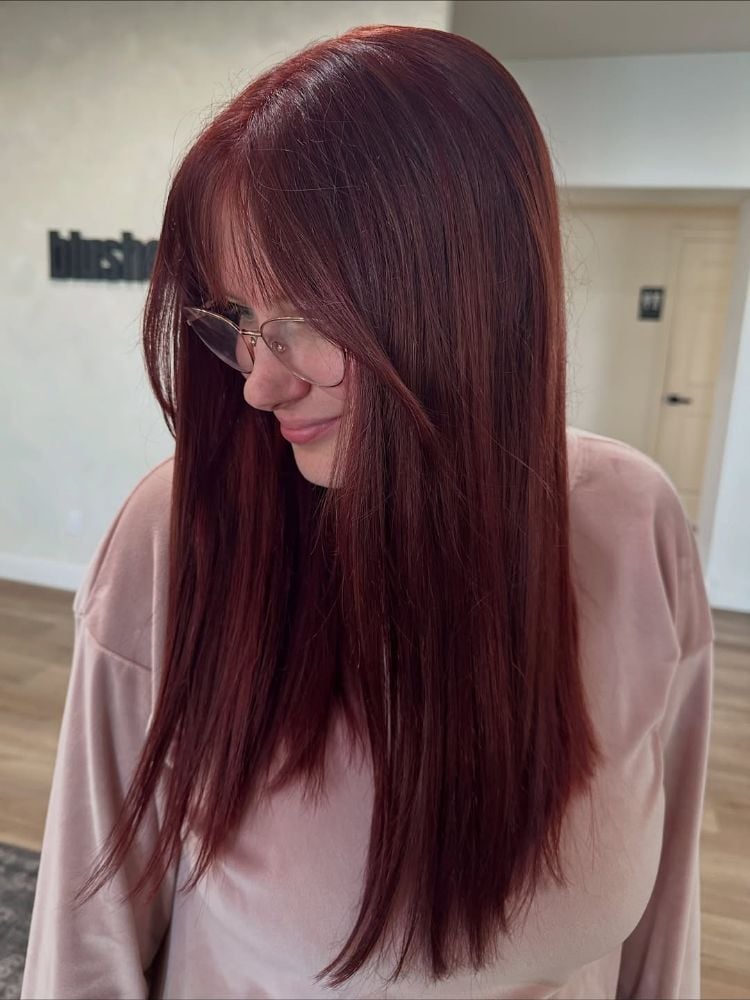 Mid-Back Deep Red With Subtle Lighter Strands Mid-Back Deep Red With Subtle Lighter Strands — Trendy Red Hairstyles