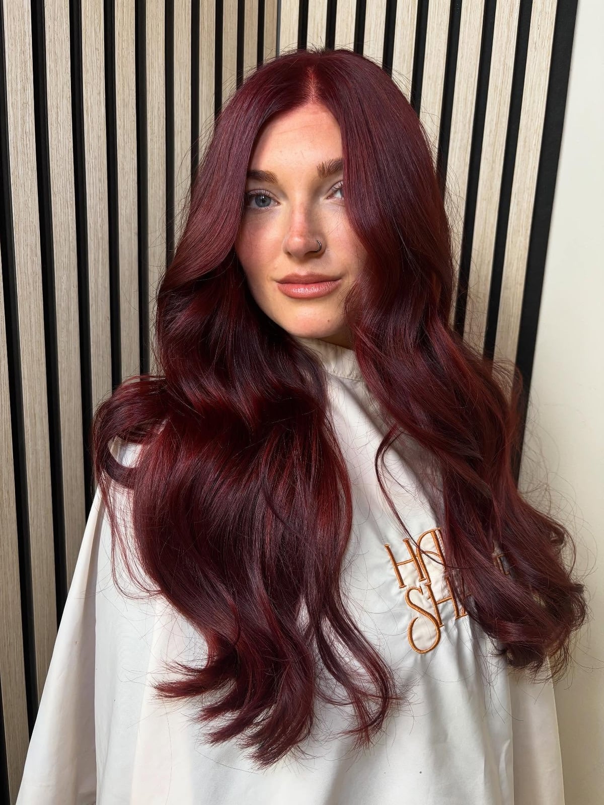 Mid-Back Deep Burgundy With Glossy Finish Mid-Back Deep Burgundy With Glossy Finish — Trendy Red Hairstyles