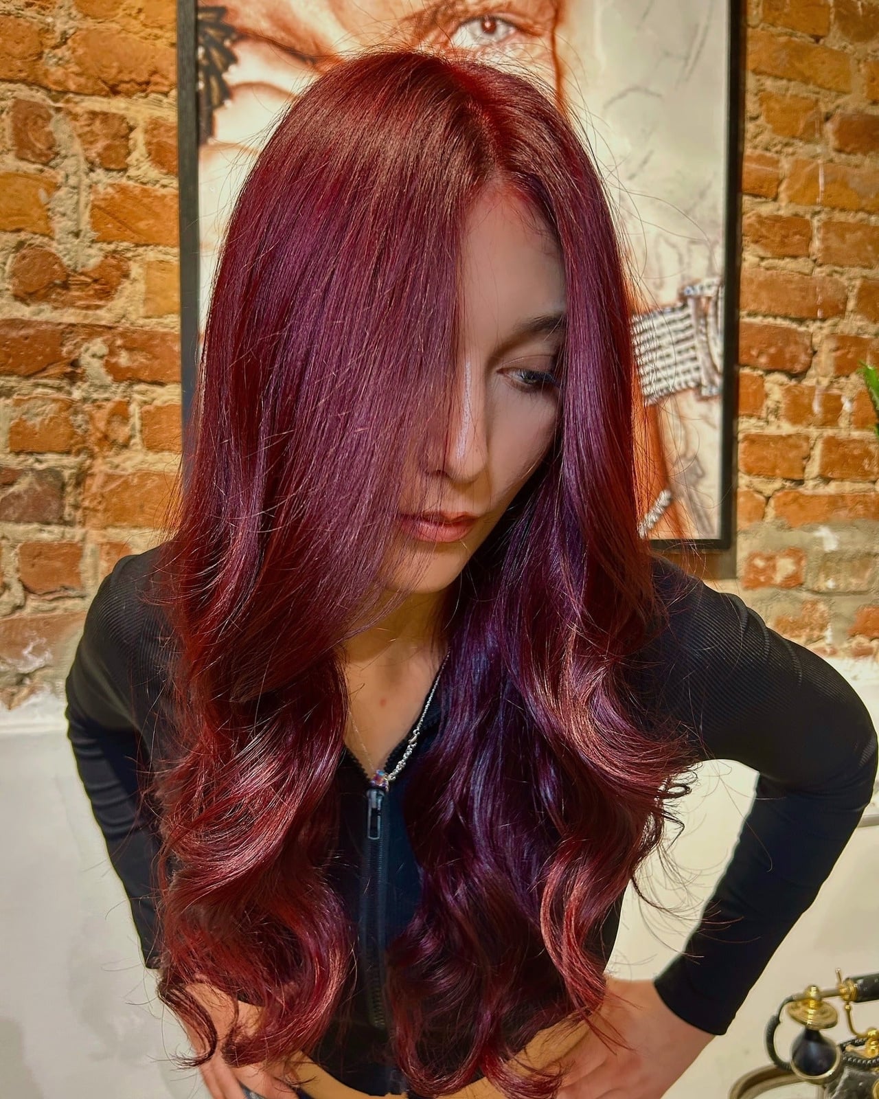 Mid-Back Deep Burgundy Voluminous Waves With Long Layers Mid-Back Deep Burgundy Voluminous Waves With Long Layers — Trendy Red Hairstyles