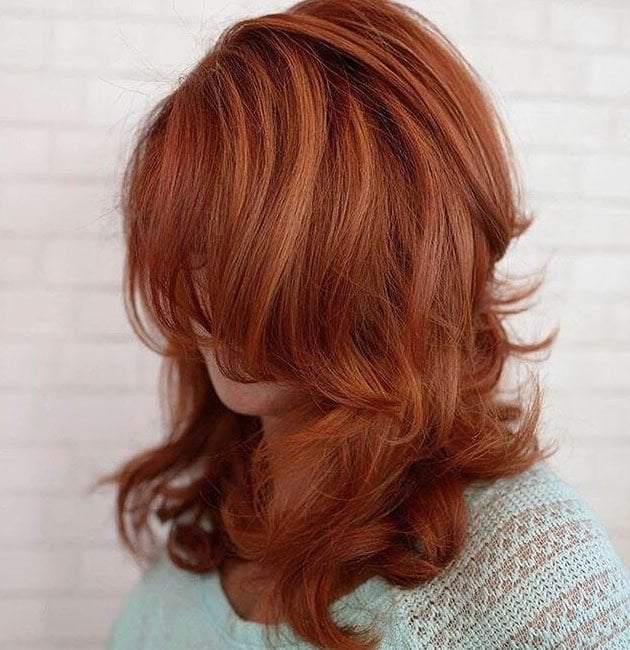 Collarbone Shag In Fiery Red With Copper Highlights Collarbone Shag In Fiery Red With Copper Highlights — Trendy Red Hairstyles