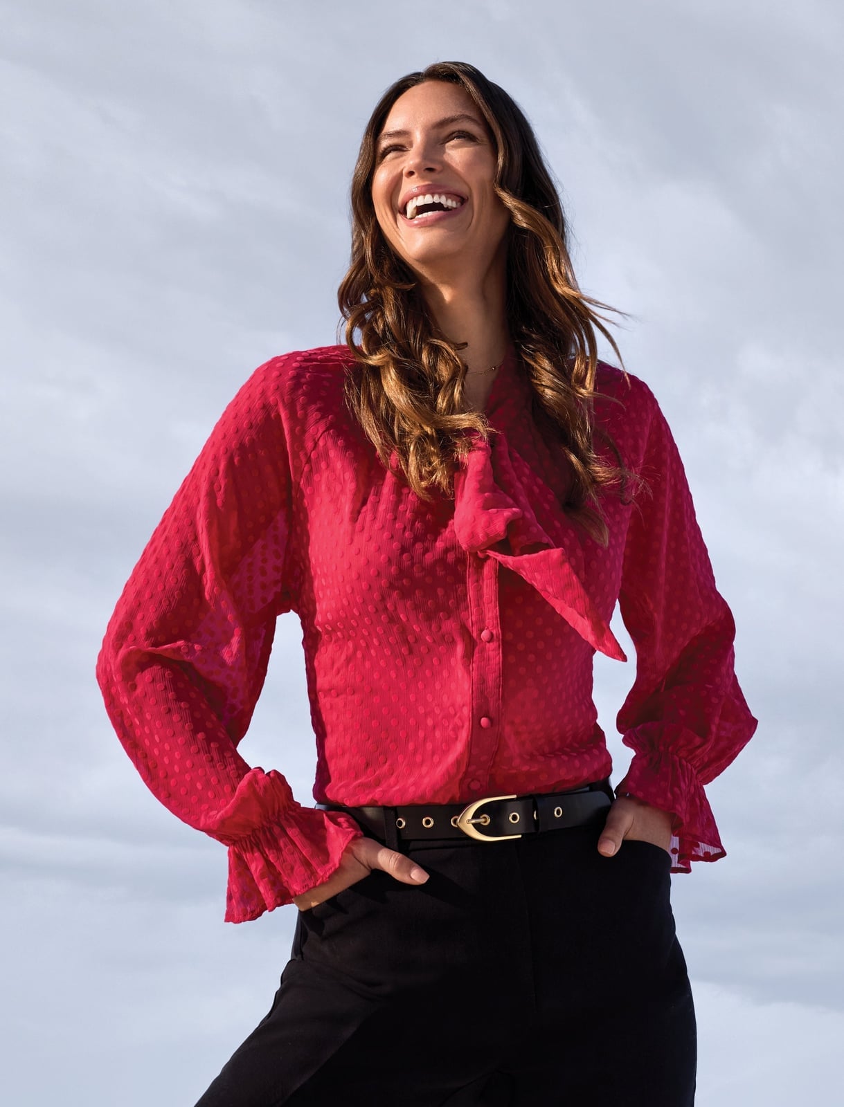 Bright Red Bow Detail Blouse Bright Red Bow Detail Blouse — Trendy Red Top Outfits