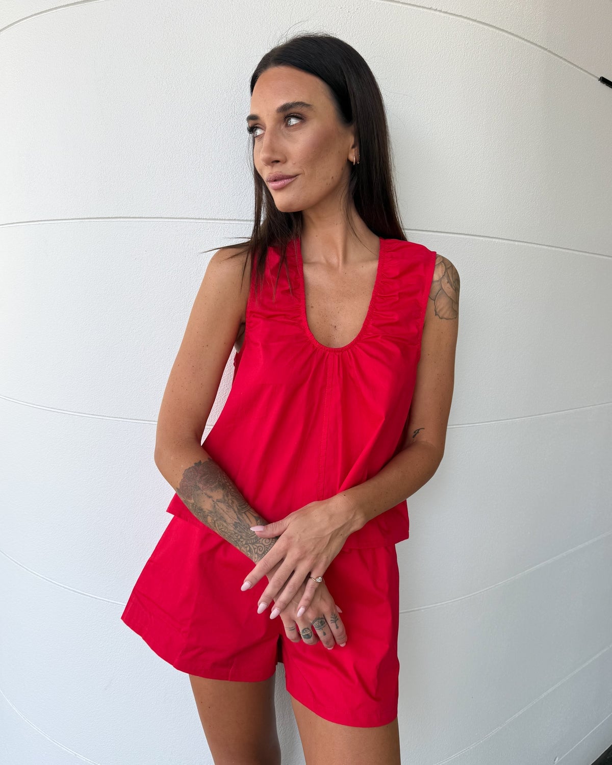 Red Singlet Top with Ruffled Neckline Red Singlet Top with Ruffled Neckline — Trendy Red Top Outfits