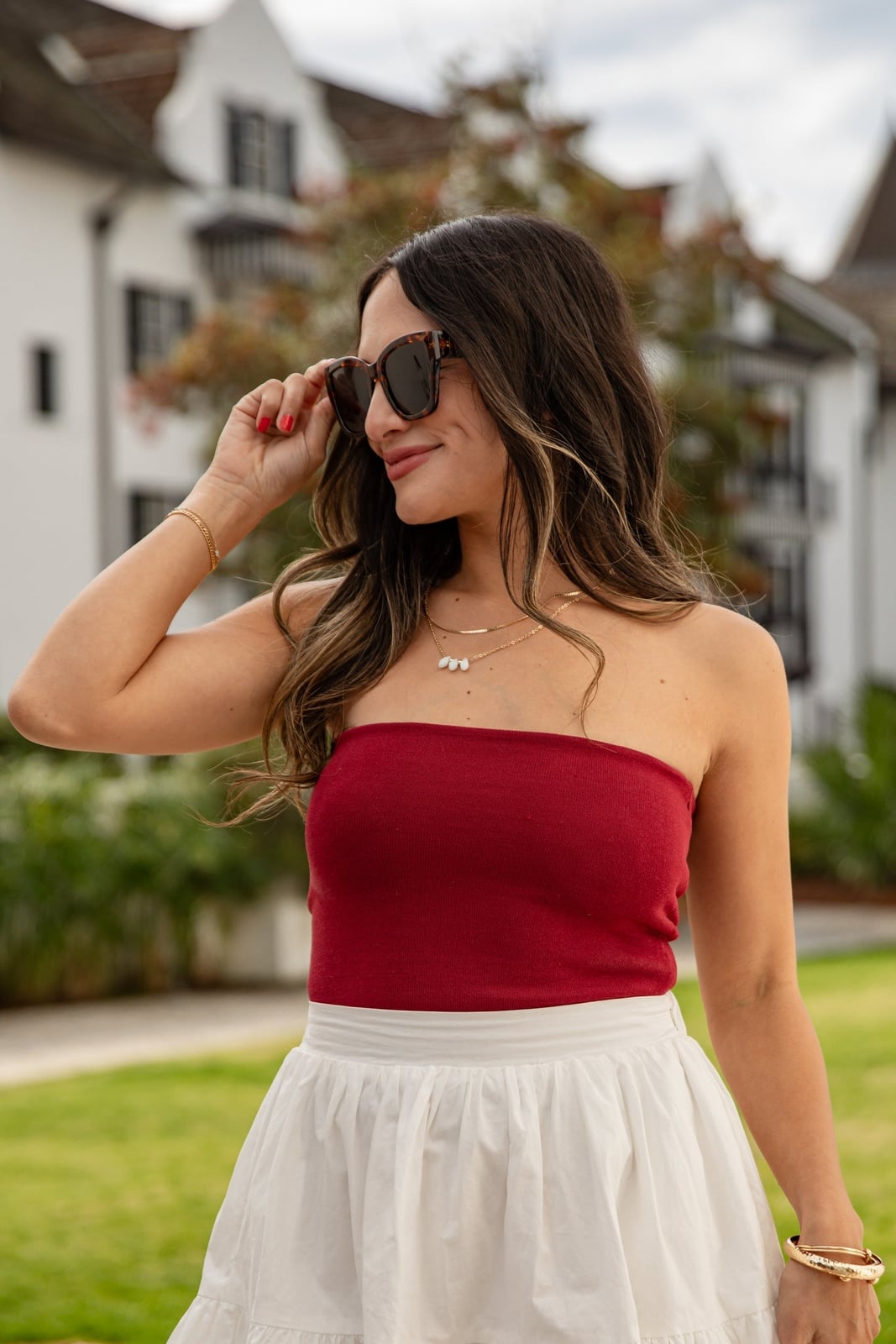 Dark Red Ribbed Knit Tube Top With Clean Silhouette Dark Red Ribbed Knit Tube Top With Clean Silhouette — Trendy Red Top Outfits
