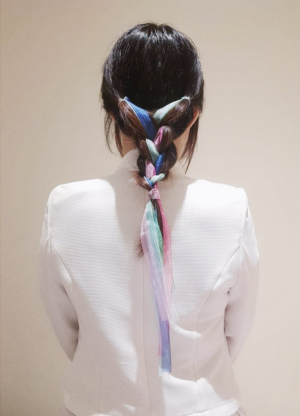 Dark Brown Braid With Vibrant Multi-Colored Ribbons Dark Brown Braid With Vibrant Multi-Colored Ribbons — Trendy Ribbon Braids