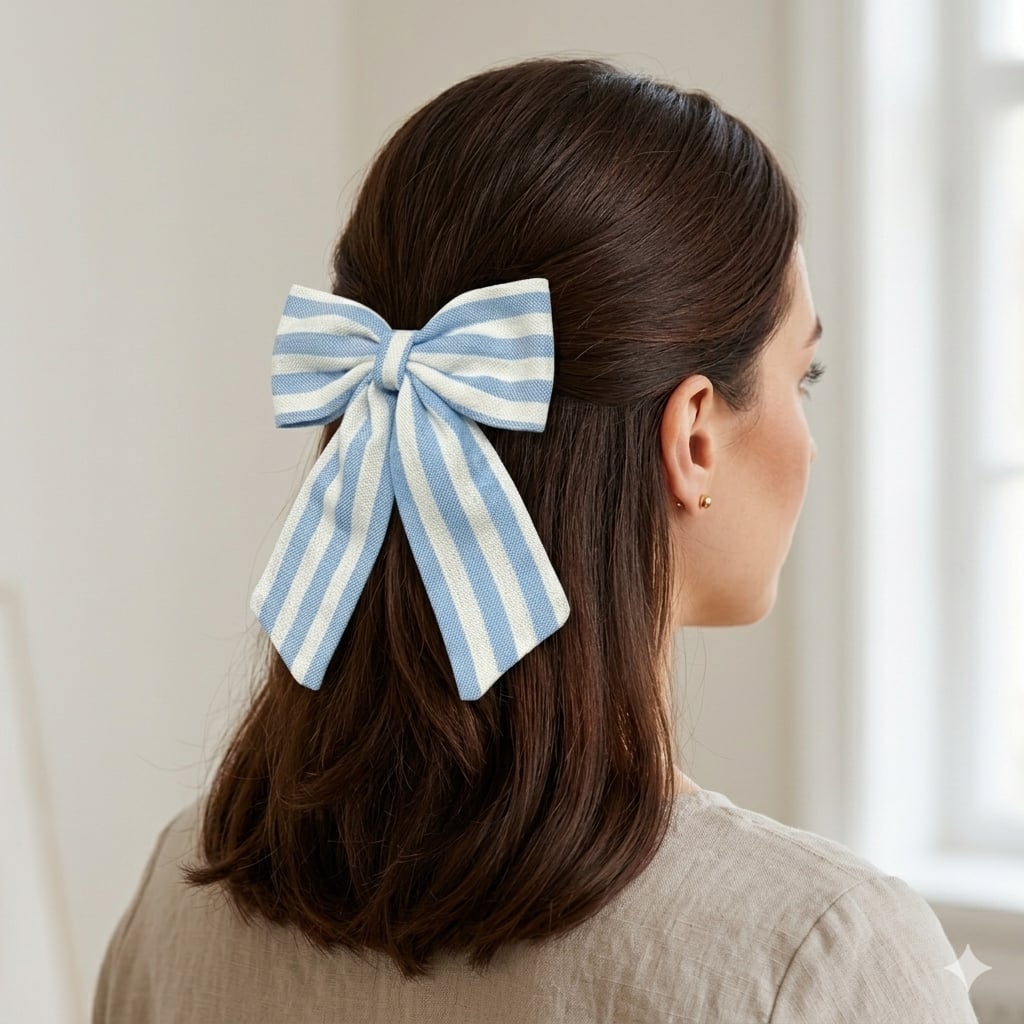 Collarbone Half Up With Striped Bow — Trendy Ribbon Hair