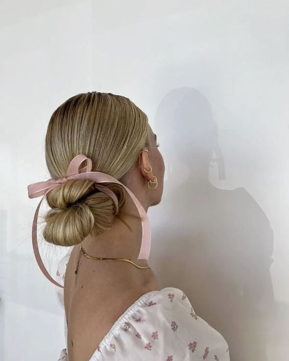 Crown Bun With Large Black Ribbon Bow — Trendy Ribbon Hair