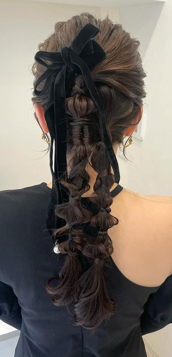 Mid-Back Braids With Velvet Ribbons — Trendy Ribbon Hair