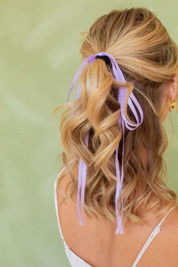 Shoulder Half Up Half Down With Purple Ribbon — Trendy Ribbon Hair